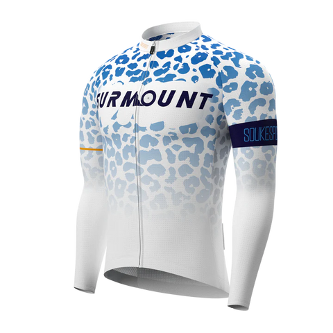 Souke Sports Leopard Print Long Sleeves Bike Jersey CL1297 - Blue騎行服/車衣