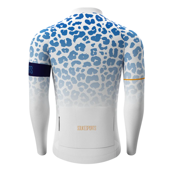 Souke Sports Leopard Print Long Sleeves Bike Jersey CL1297 - Blue騎行服/車衣